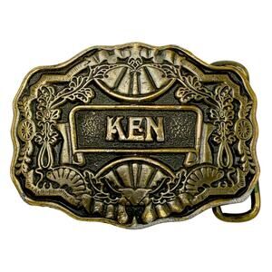 Ken Brass Belt Buckle Vintage 70s Personalized Name Boho Hippie Western Cowboy